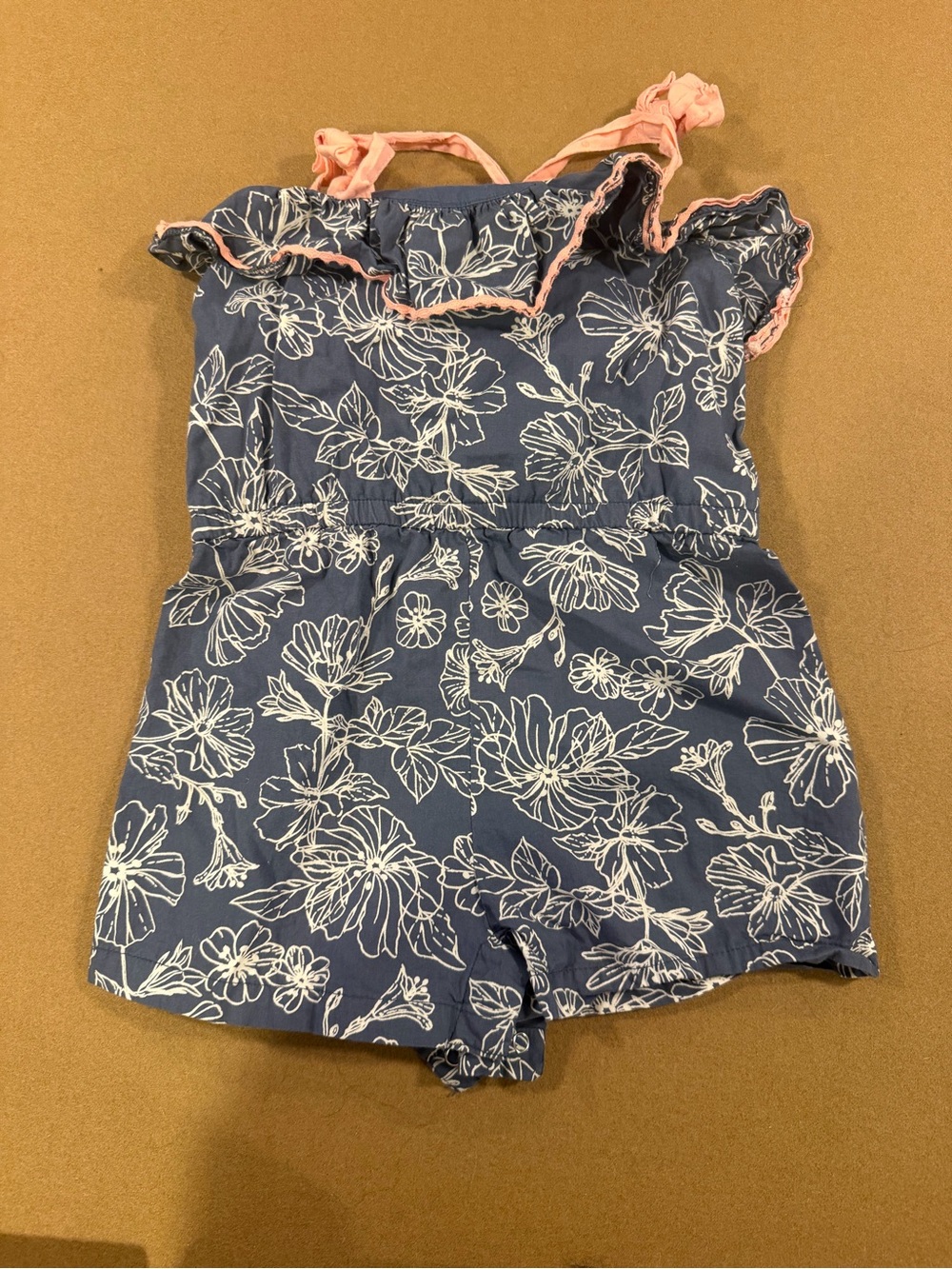 Tommy Bahama Blue Floral Girls Romper with Pink Trim
